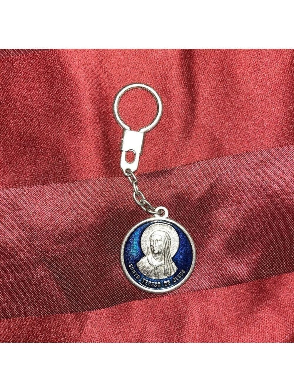 Saint Teresa Of Avila Keychain Catholic Souvenir Blue Medal Spain Religious